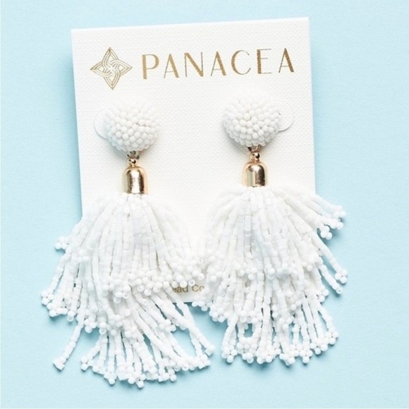 NEW PANACEA White Beaded Tassel Earrings - Picture 3 of 3